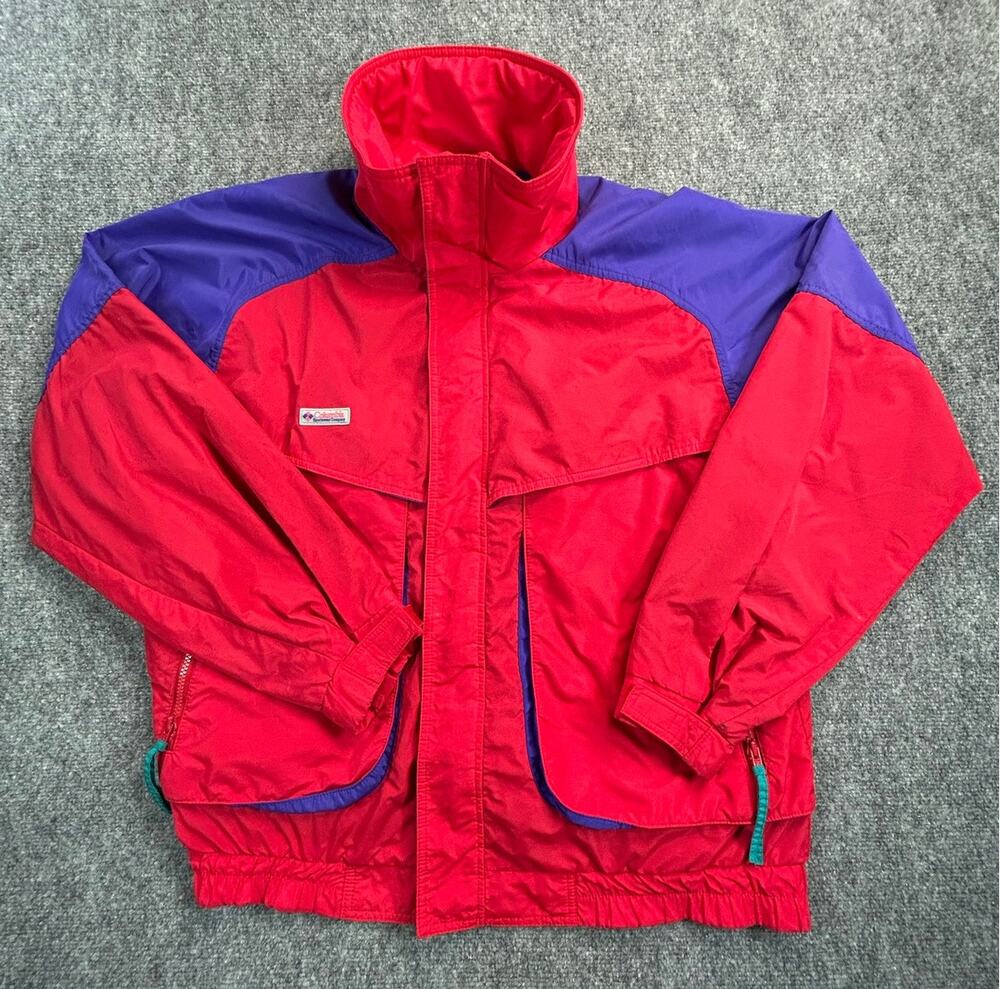 90s Vintage Columbia Powder Keg Ski Jacket Men's Large Red Purple Made in Korea - Picture 1 of 14
